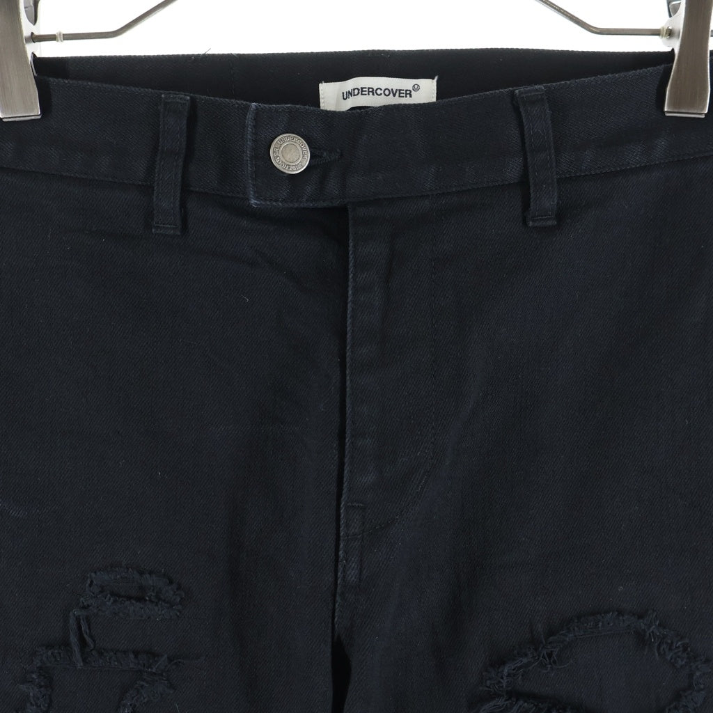 UNDERCOVER(アンダーカバー) 24AW カツラギストレッチリペアスリムパンツ ダメージ加工 コットンパンツ ブラック UP2D4502 レディース