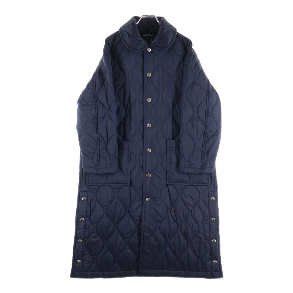 tricot COMME des GARCONS(トリコ コム デ ギャルソン) ナイロン キルティングコート 丸襟 スナップボタン ロングコート ネイビー TH-C010