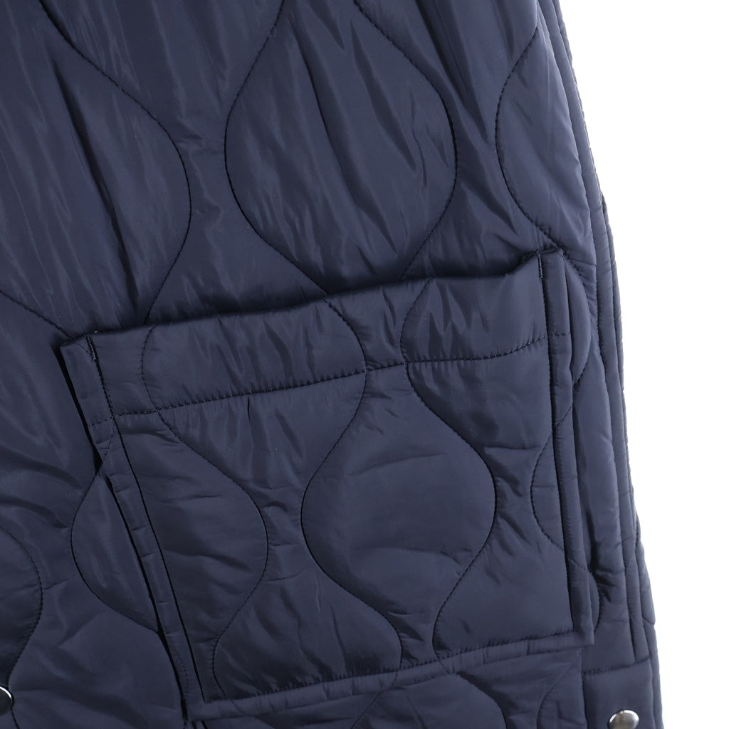 tricot COMME des GARCONS(トリコ コム デ ギャルソン) ナイロン キルティングコート 丸襟 スナップボタン ロングコート ネイビー TH-C010