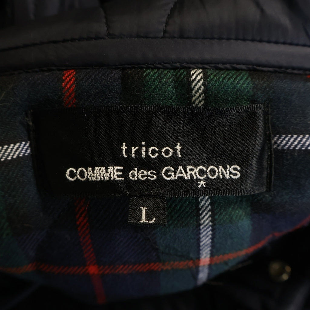 tricot COMME des GARCONS(トリコ コム デ ギャルソン) ナイロン キルティングコート 丸襟 スナップボタン ロングコート ネイビー TH-C010