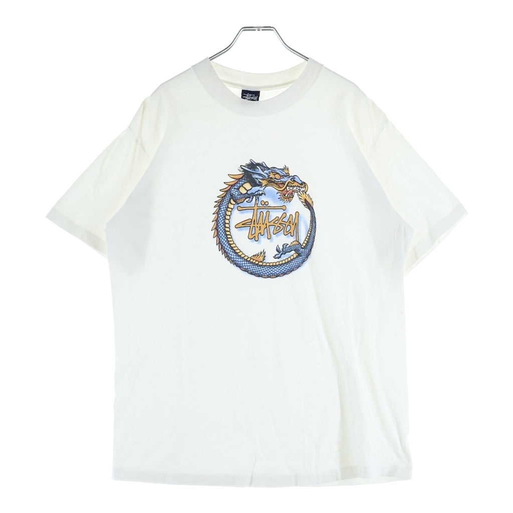 STUSSY(ステューシー) OLD フロントドラゴンプリント クルーネック半袖Tシャツ ショートスリーブカットソー ホワイト