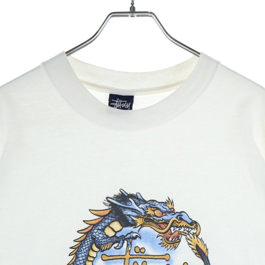 STUSSY(ステューシー) OLD フロントドラゴンプリント クルーネック半袖Tシャツ ショートスリーブカットソー ホワイト
