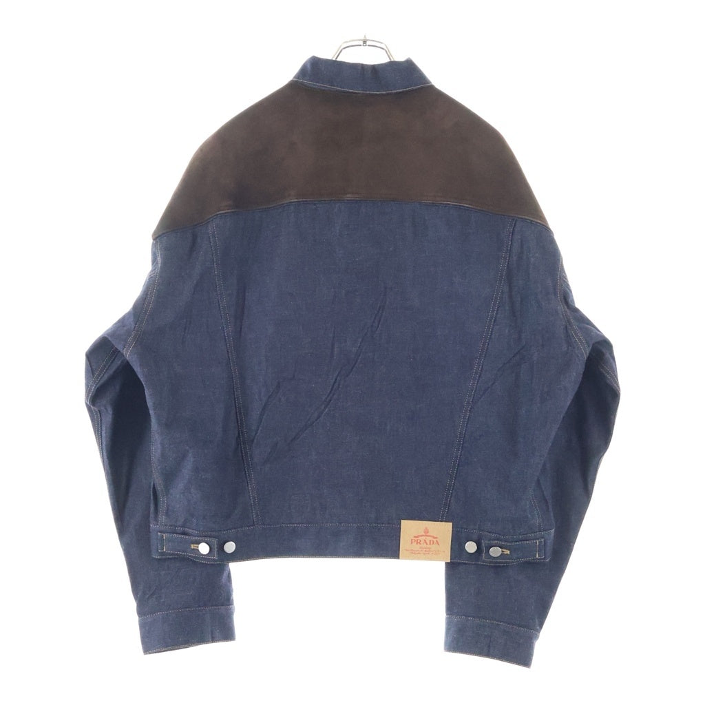 PRADA(プラダ) スウェード切り替え デニムジャケット カシミヤライニング ラムレザー Gジャン インディゴ GEB291 17YZ F0008