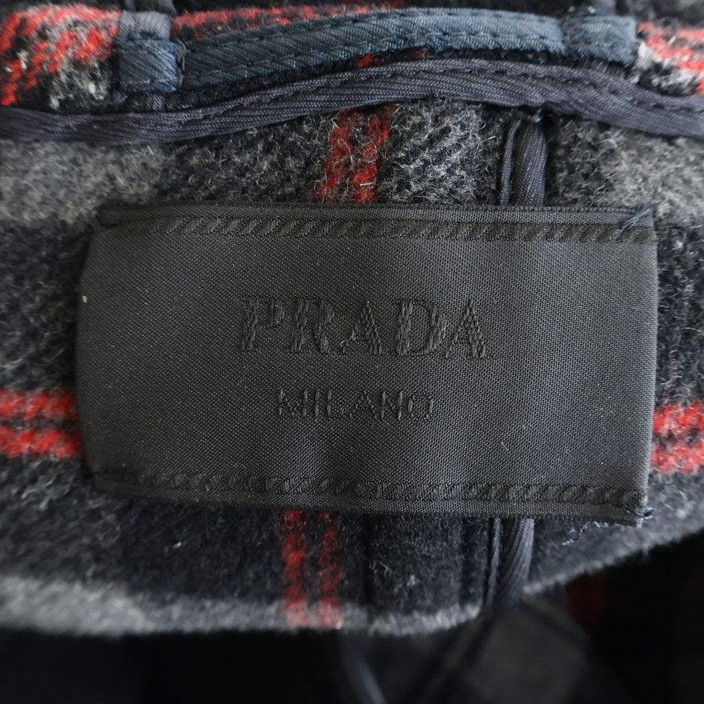 PRADA(プラダ) 14AW ウールダッフルコート 裏地チェック ブラック SGH609 R132 W30