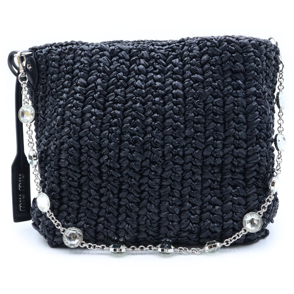 miumiu(ミュウミュウ) RAFIA CRYSTAL 2WAY ハンドバッグ ショルダーバッグ クリスタルチェーン ブラック 5BE055 レディース