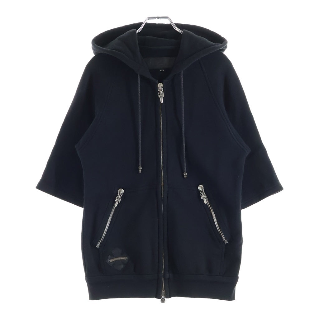 CHROME HEARTS(クロムハーツ) CROSS PATCH SWTSHRT HD HALF-ZIP 袖タイニーCHクロスパッチ付きハーフジップパーカー ブラック