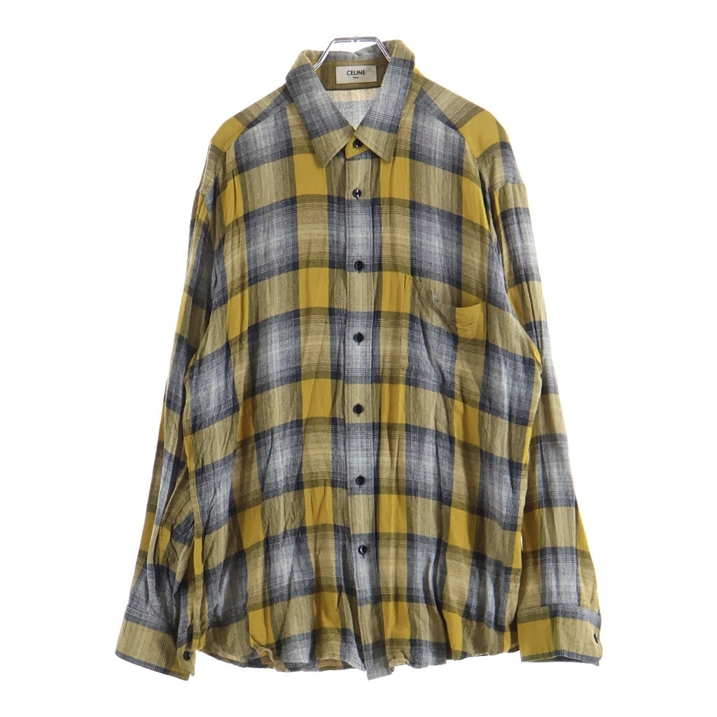 CELINE(セリーヌ) 21SS グラデーションチェック レーヨンルーズロングスリーブ 長袖シャツイエロー 2C486398M