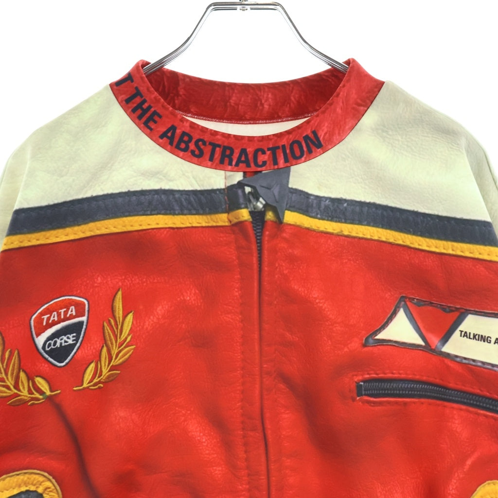 TALKING ABOUT THE ABSTRACTION(トーキング アバウト ザ アブストラクション) 転写プリント レーシングジャケットプリント 長袖 クルーネック カットソー レッド NPT-J-005
