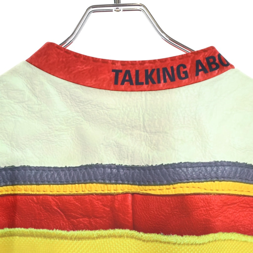 TALKING ABOUT THE ABSTRACTION(トーキング アバウト ザ アブストラクション) 転写プリント レーシングジャケットプリント 長袖 クルーネック カットソー レッド NPT-J-005