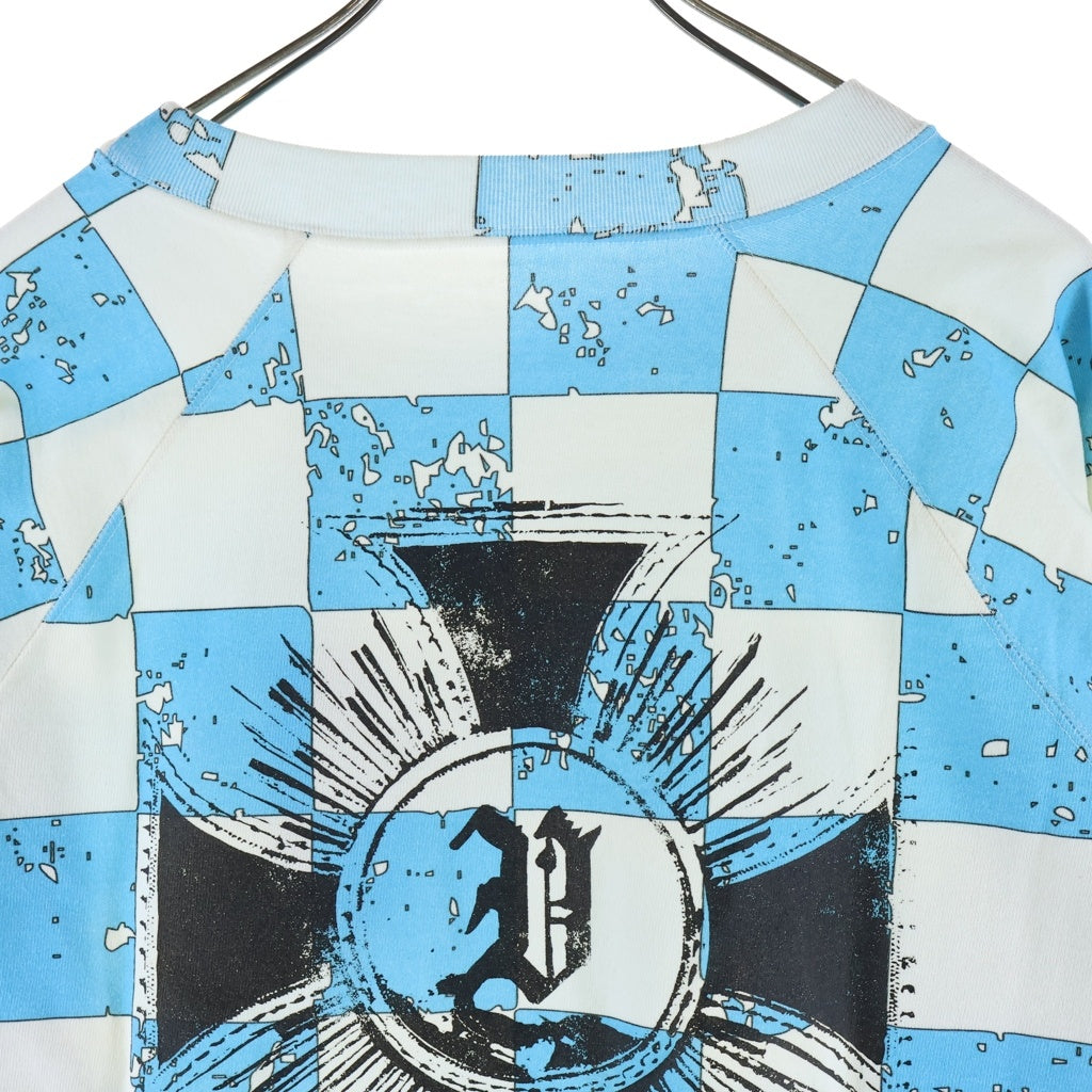 TALKING ABOUT THE ABSTRACTION(トーキング アバウト ザ アブストラクション) CHECKERED FLAG RAGLAN SWEAT 長袖 クルーネック スウェット ブルー 2526AW-LS-001C