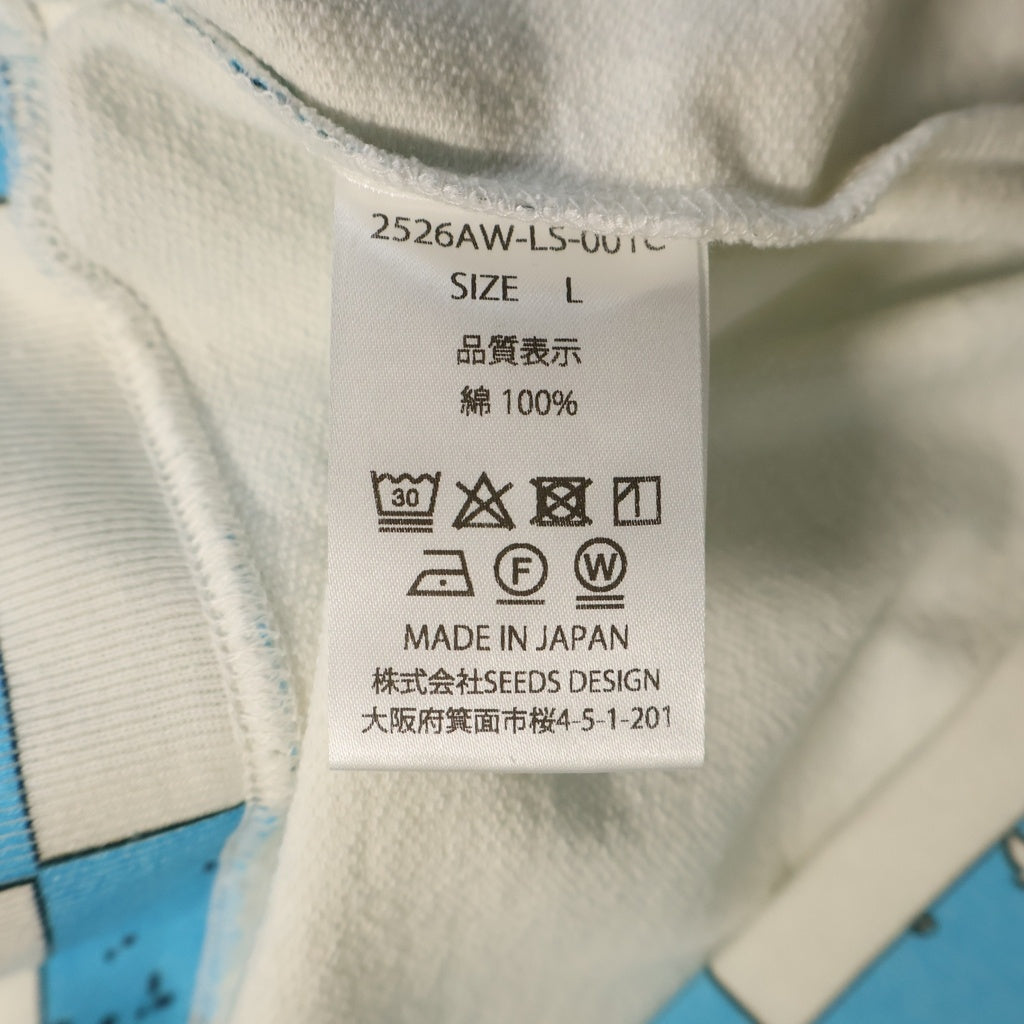 TALKING ABOUT THE ABSTRACTION(トーキング アバウト ザ アブストラクション) CHECKERED FLAG RAGLAN SWEAT 長袖 クルーネック スウェット ブルー 2526AW-LS-001C