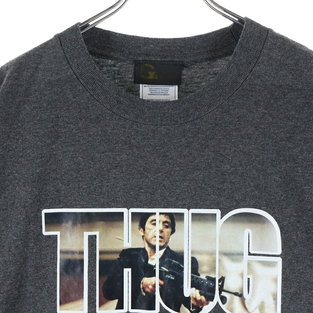 VINTAGE(ヴィンテージ) SCARFACE THUG スカーフェイス サグ フロントプリント クルーネック半袖Tシャツ ショートスリーブカットソー グレー