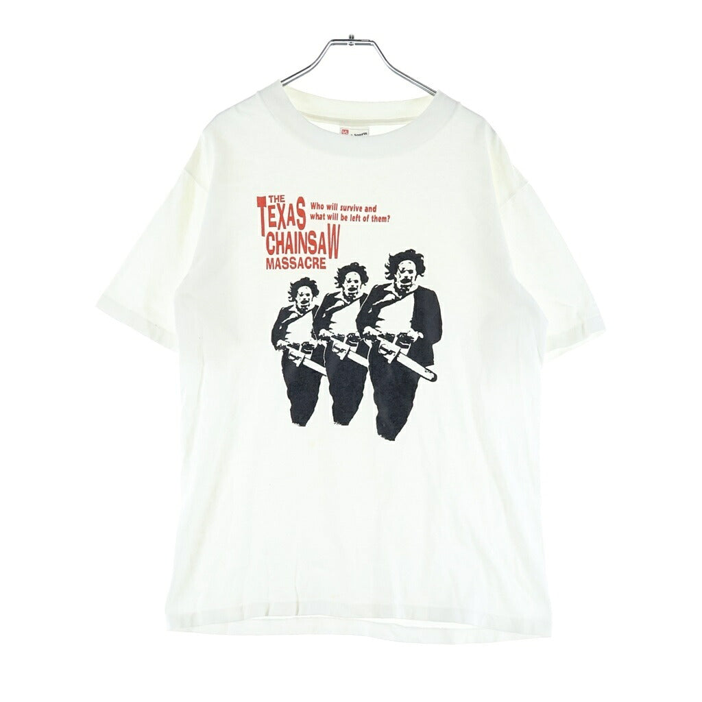 VINTAGE(ヴィンテージ) 90s The Texas Chain Saw Massacre テキサスチェーンソー フロントプリント クルーネック半袖Tシャツ ショートスリーブカットソー ホワイト