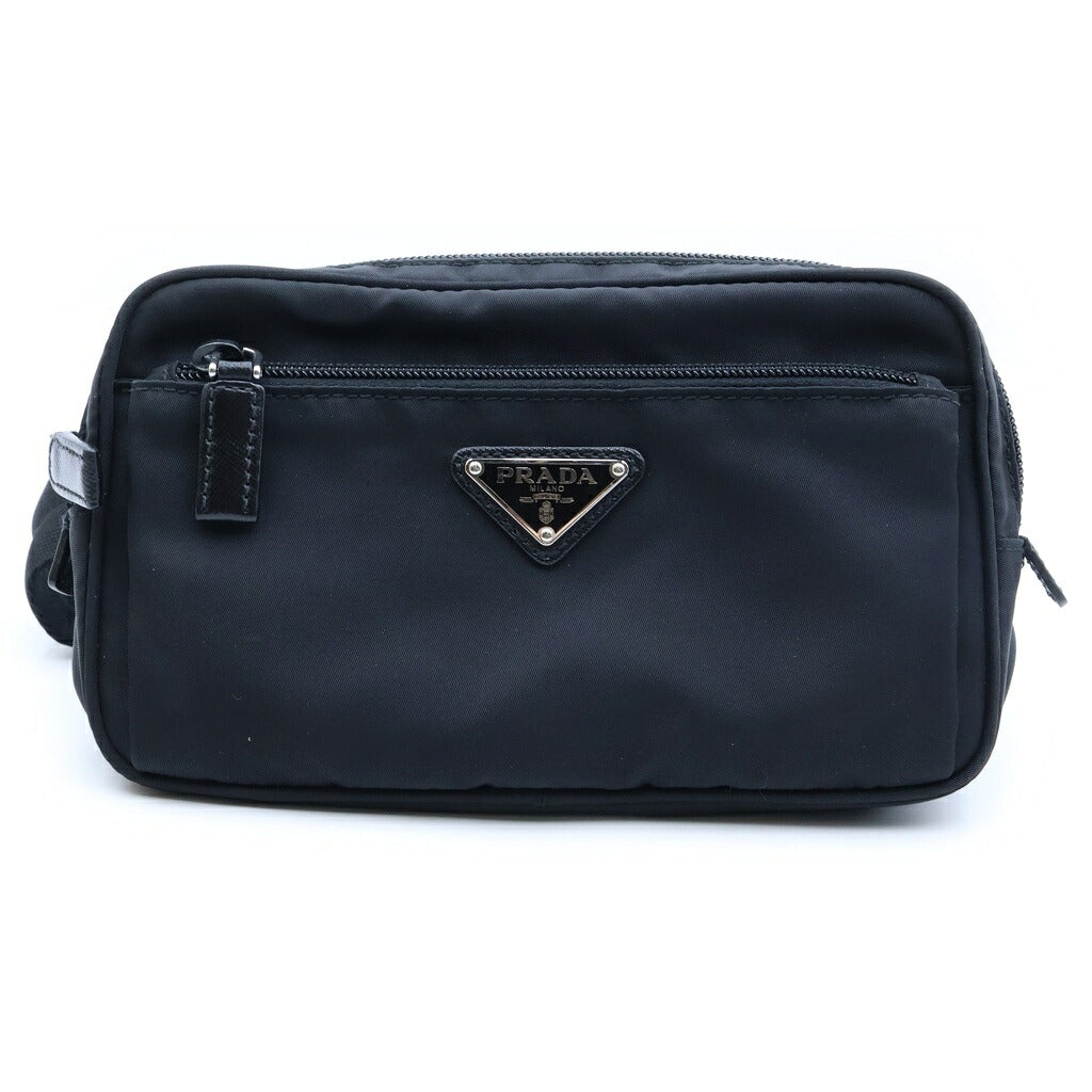 PRADA(プラダ) TESSUTO MONTAGN トライアングルロゴプレート ウエスト ボディバッグ ナイロン ブラック 2VL977