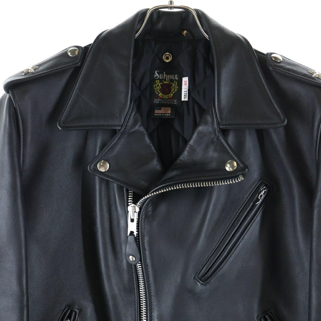 SCHOTT(ショット) ONESTAR TALL ワンスター 中綿 カウレザー ダブルライダースジャケット ブラック 7164