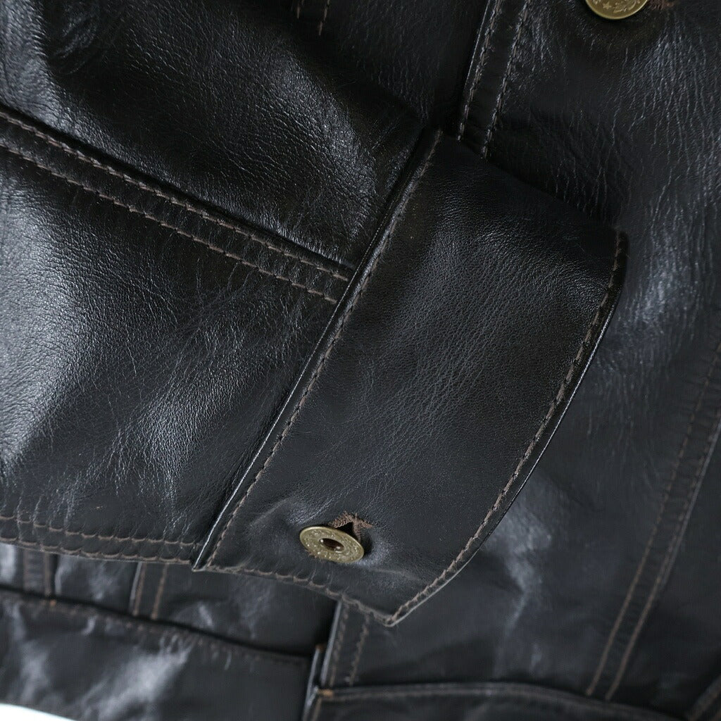 Y'2 LEATHER(ワイツーレザー) ホースハイド ボタンフライ 3rdタイプ レザーブルゾン 月桂樹ボタン ジャケット ブラック