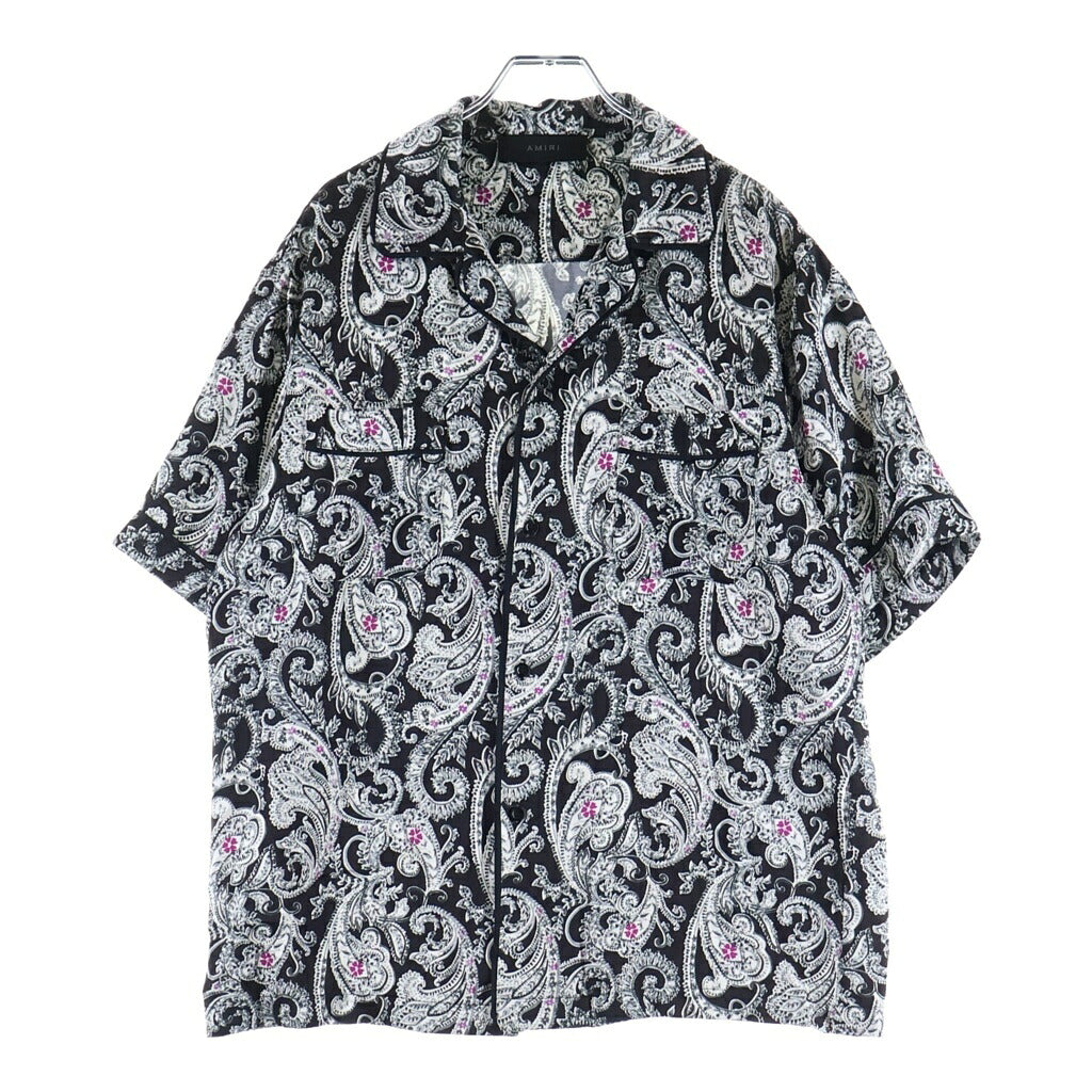 AMIRI(アミリ) PAISLEY PJ SHIRT ペイズリー レーヨン 半袖 開襟シャツ ブラック/ホワイト