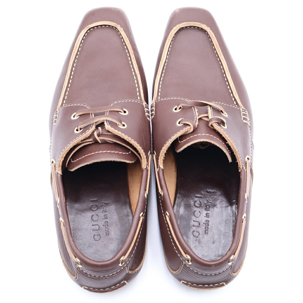 GUCCI(グッチ) レザー レースアップ モカシン ローカットシューズ ブラウン 138190