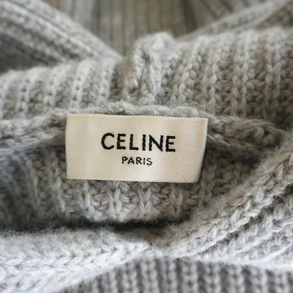CELINE(セリーヌ) トリオンフロゴ リブ編み ウール ニット プルオーバーパーカーフーディー グレー RY0FV0ZTQ.08GC