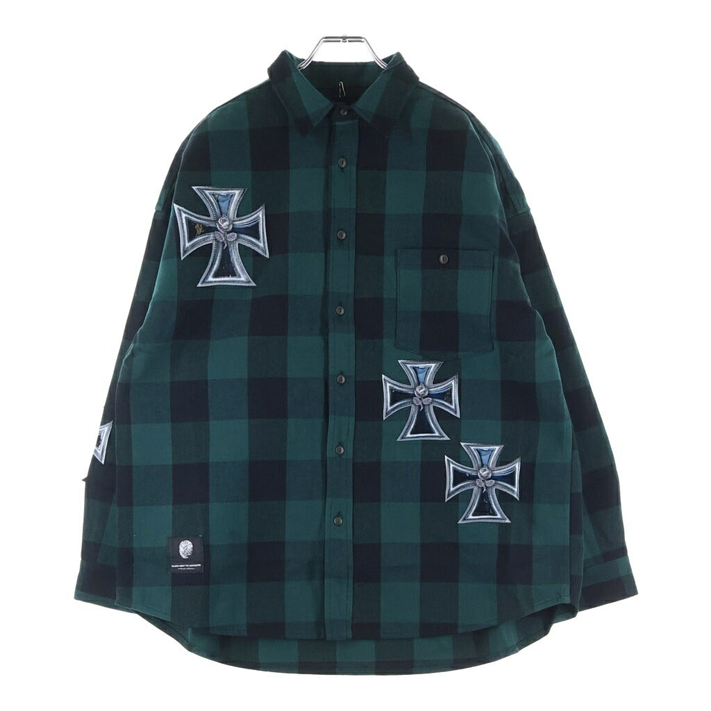 TALKING ABOUT THE ABSTRACTION(トーキング アバウト ザ アブストラクション) 26SS 3D CROSS SHIRTS クロスパッチ 長袖シャツ グリーン 26SS-SH-001