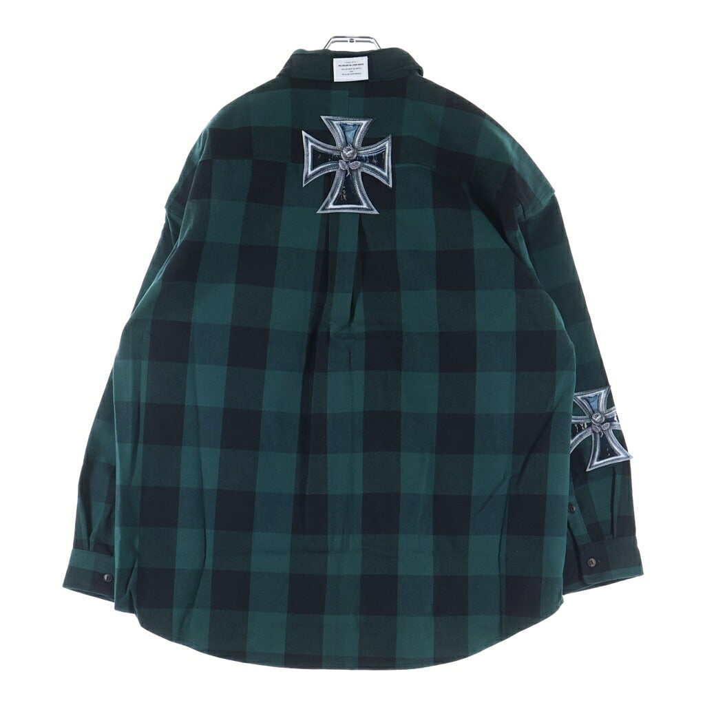 TALKING ABOUT THE ABSTRACTION(トーキング アバウト ザ アブストラクション) 26SS 3D CROSS SHIRTS クロスパッチ 長袖シャツ グリーン 26SS-SH-001
