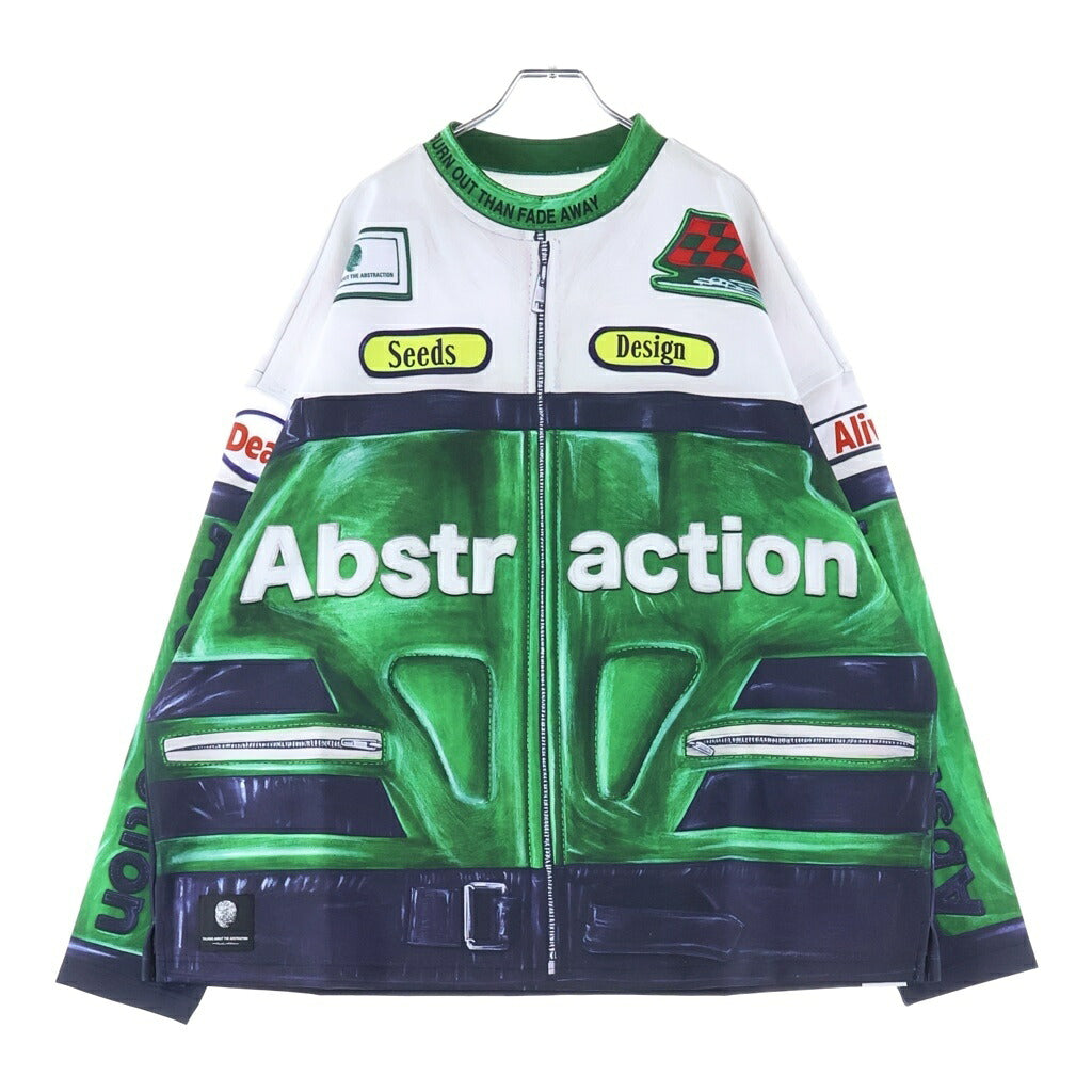 TALKING ABOUT THE ABSTRACTION(トーキング アバウト ザ アブストラクション) MOCK NECK PRINT L/S レーシングプリント モックネック 長袖Tシャツ ホワイト/グリーン NPT-J-005A