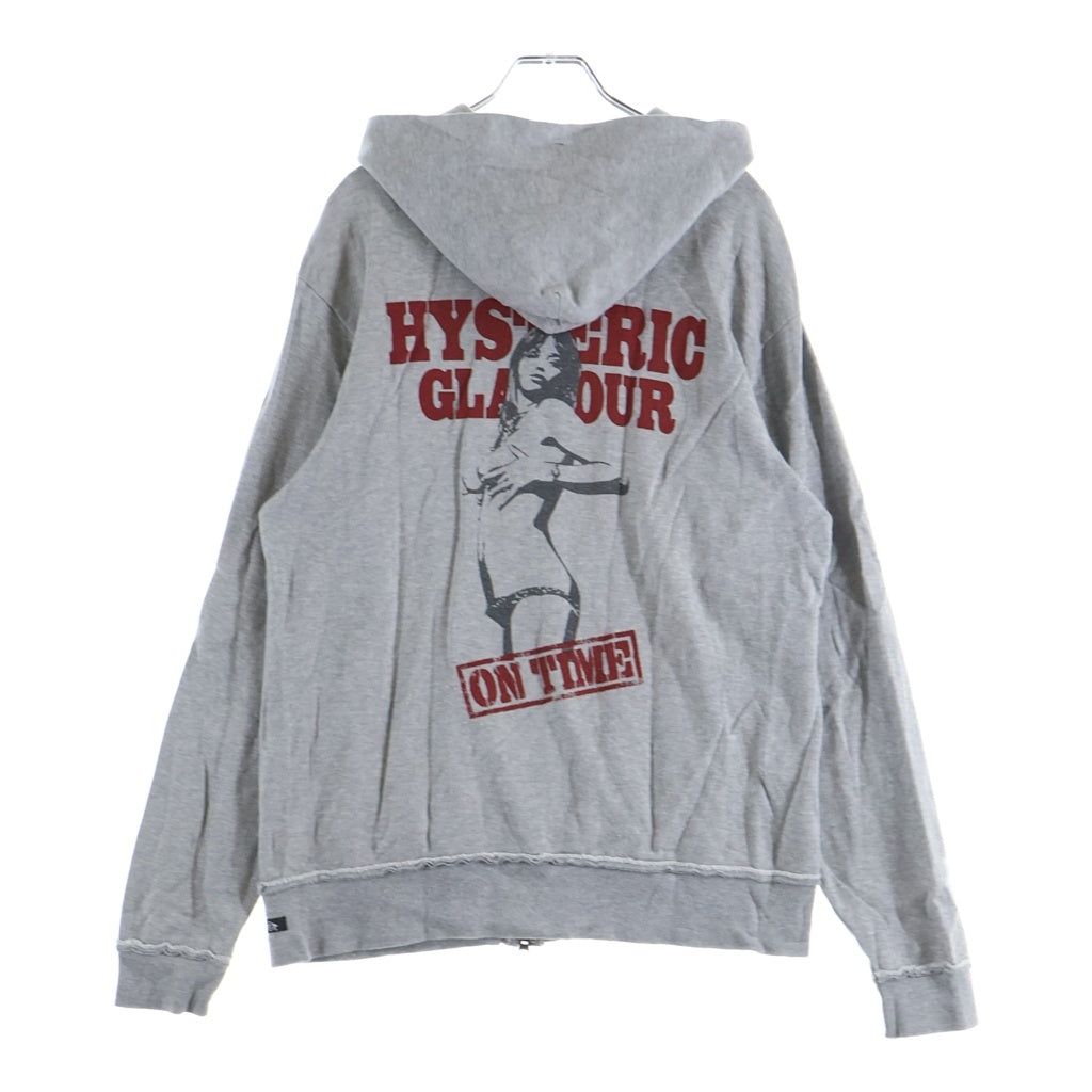 HYSTERIC GLAMOUR(ヒステリックグラマー) ON TIME GIRL PRINT ZIP UP HOODIE ガール両面プリント ジップアップ パーカー フーディ グレー CF-1243