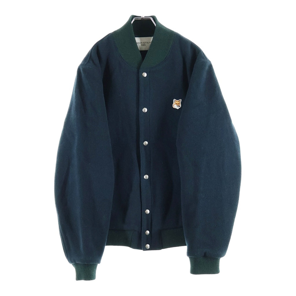 MAISON KITSUNE(メゾンキツネ) WOOL TEDDY JACKET ウール フォックスヘッド ロゴ刻印スナップボタン テディジャケット ブルゾン グリーン HU02208WM0002