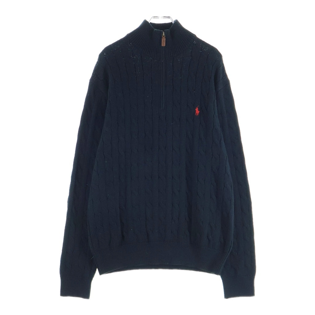 POLO RALPH LAUREN(ポロラルフローレン) Half-Zip Knit ハーフジップ ケーブル編みニット セーター ロゴ刺繍 ネイビー 0200011413