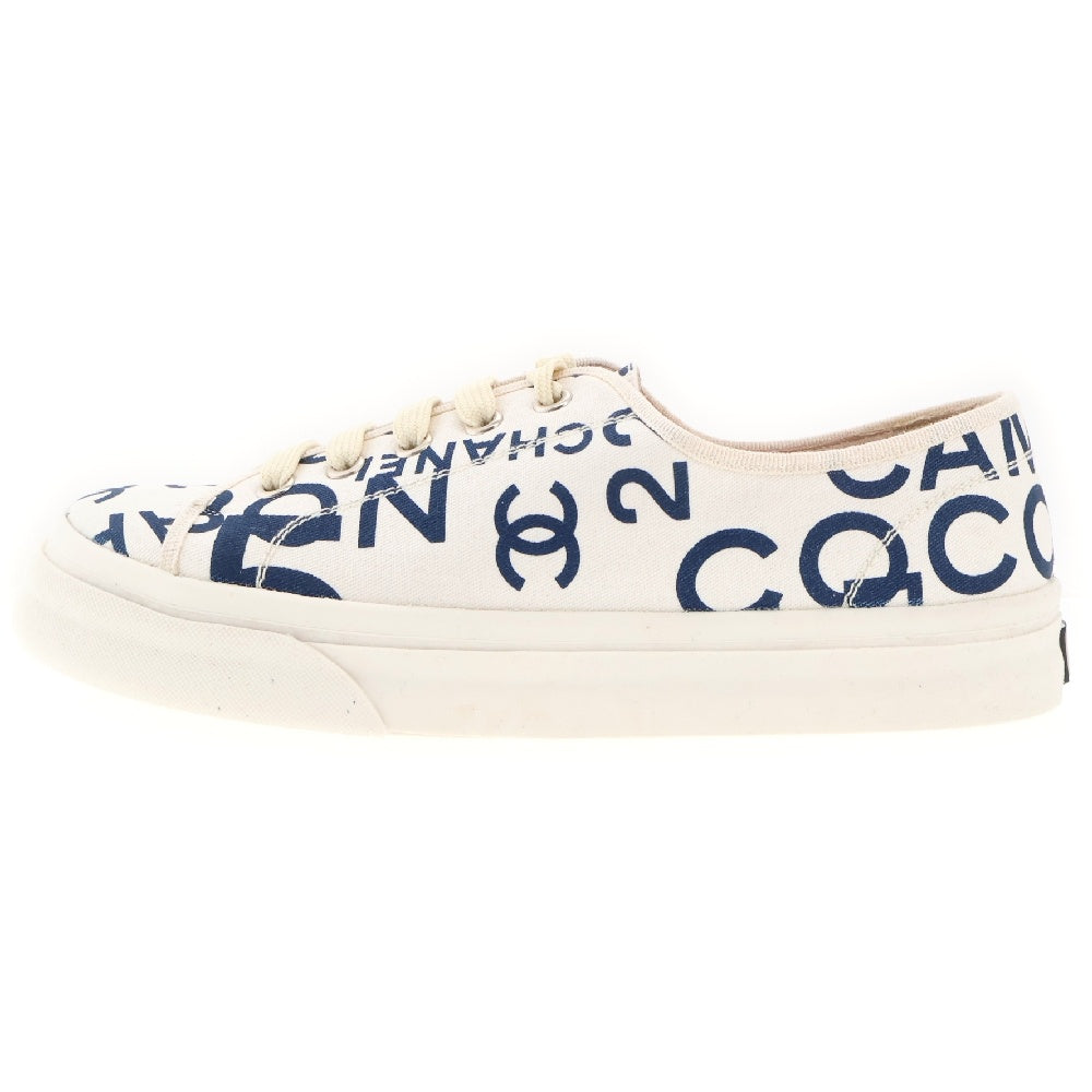 CHANEL(シャネル) ロゴ スニーカー#37 ホワイト×ネイビー バイカラー キャンバス ローカット 靴 シューズ