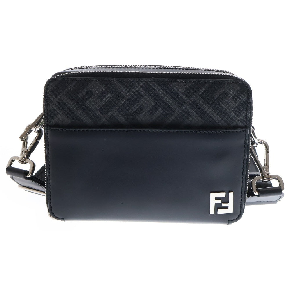 FENDI(フェンディ) スクエアFF カメラケース オーガナイザー レザー ポーチ ショルダーバッグ ブラック×グレー 7M0357 斜め掛けバッグ