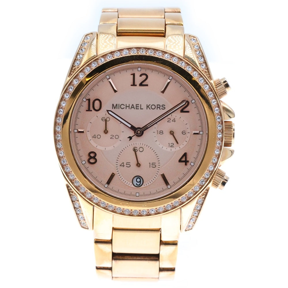 MICHAEL KORS(マイケルコース) Blair ブレア クロノグラフ クォーツウォッチ ピンク文字盤 ラインストーン 腕時計 ゴールド レディース MK-5263