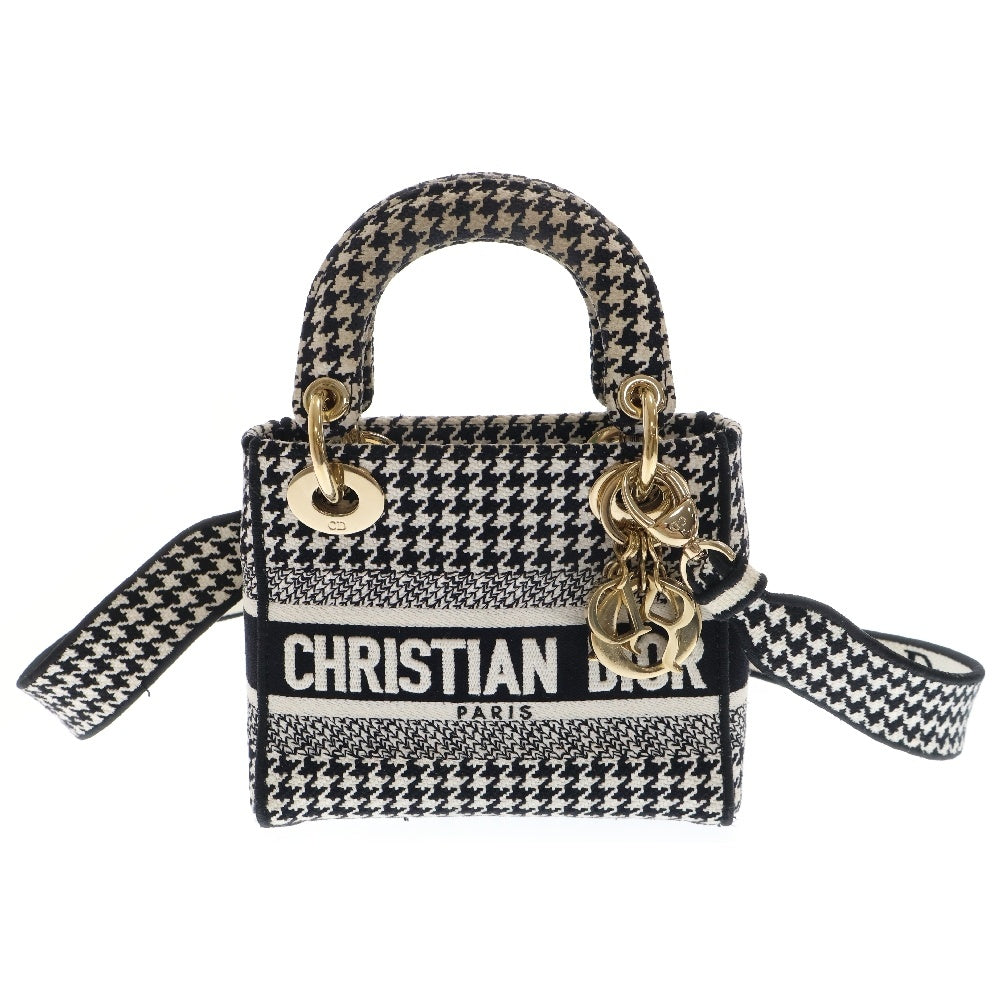 Christian Dior(クリスチャンディオール) レディディオール LADY D-LITE 2WAY 千鳥格子柄 ハンドバッグ ショルダーバッグ ブラック×ホワイト H0565BZAF M808