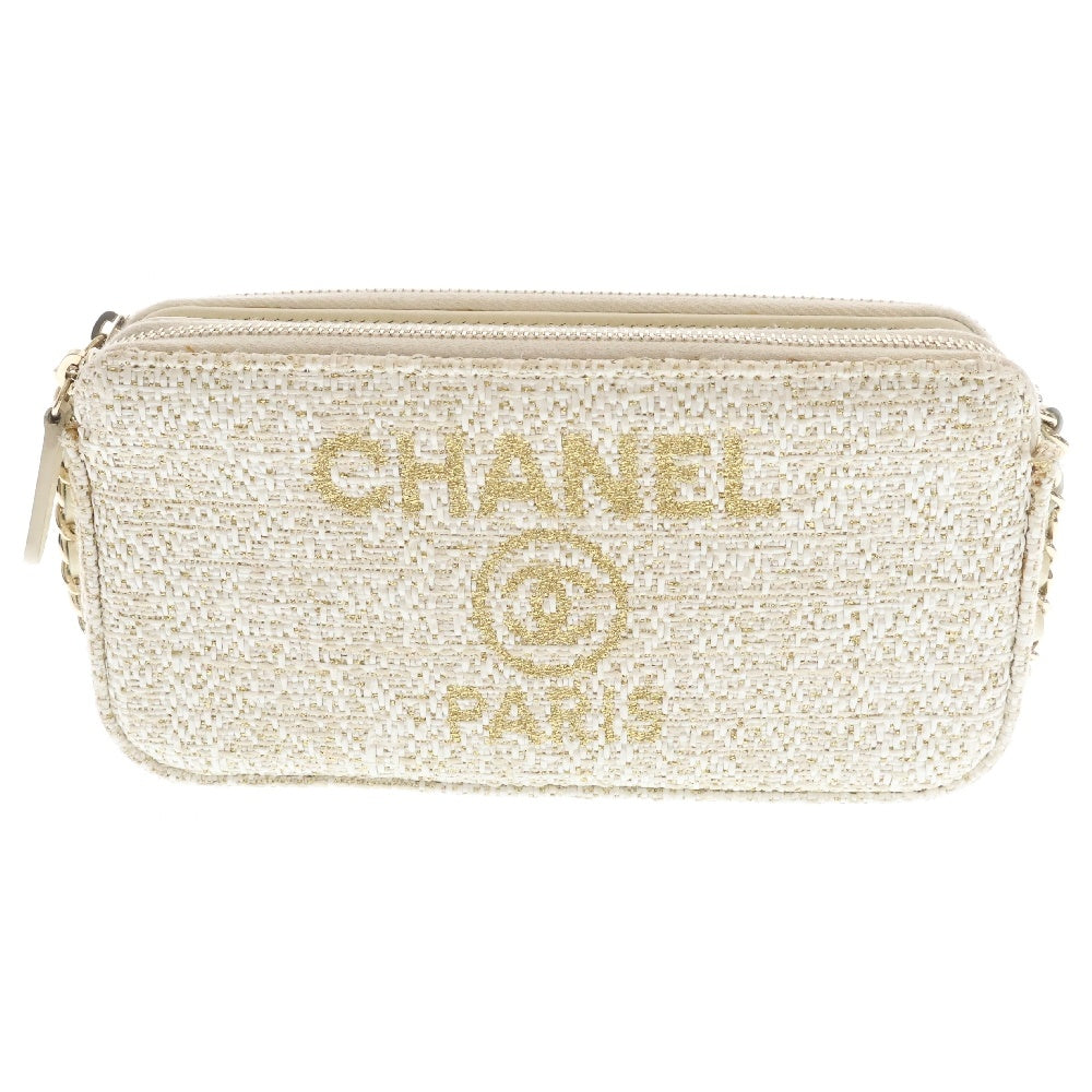 CHANEL(シャネル) ドーヴィル チェーンショルダーウォレット 長財布 アイボリー レザー クラッチバッグ ゴールド金具 シリアルシール A81978