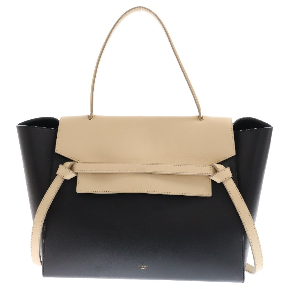 CELINE(セリーヌ) ベルトバッグ ハンドバッグ レザー バイカラー ベージュ×ブラック ゴールド金具