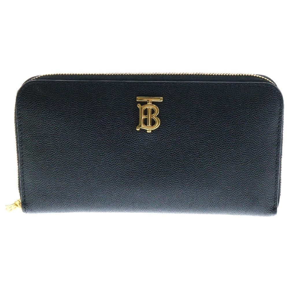 BURBERRY(バーバリー) TBロゴ ラウンドファスナー 財布 黒 レザー ゴールド金具 長財布