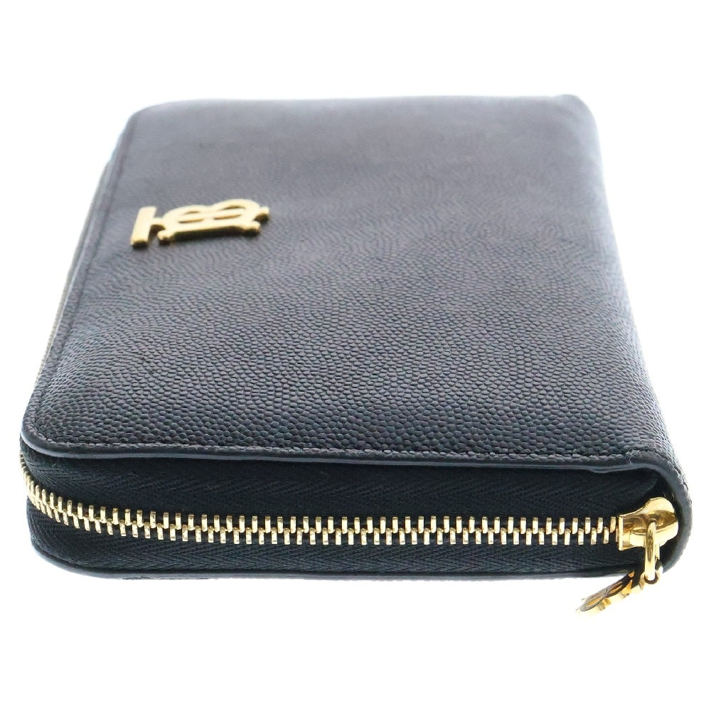 BURBERRY(バーバリー) TBロゴ ラウンドファスナー 財布 黒 レザー ゴールド金具 長財布