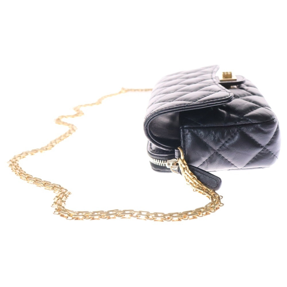 CHANEL(シャネル) 2.55 ミニチェーン ショルダーバッグ 黒 ゴールド金具 ターンロック ランダムシリアル AP2215