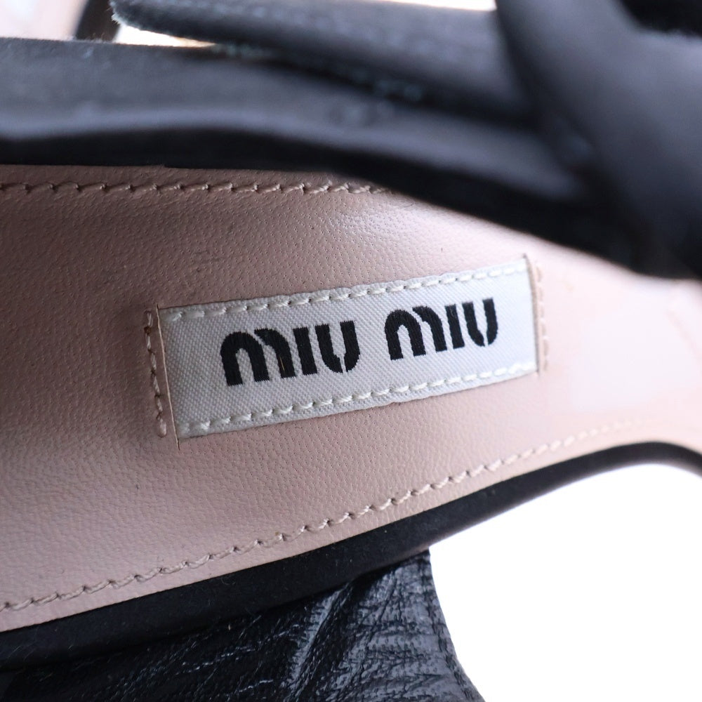 miumiu(ミュウミュウ) クリスタル サテン ヒール パンプス サンダル ブラック/ゴールド レディース