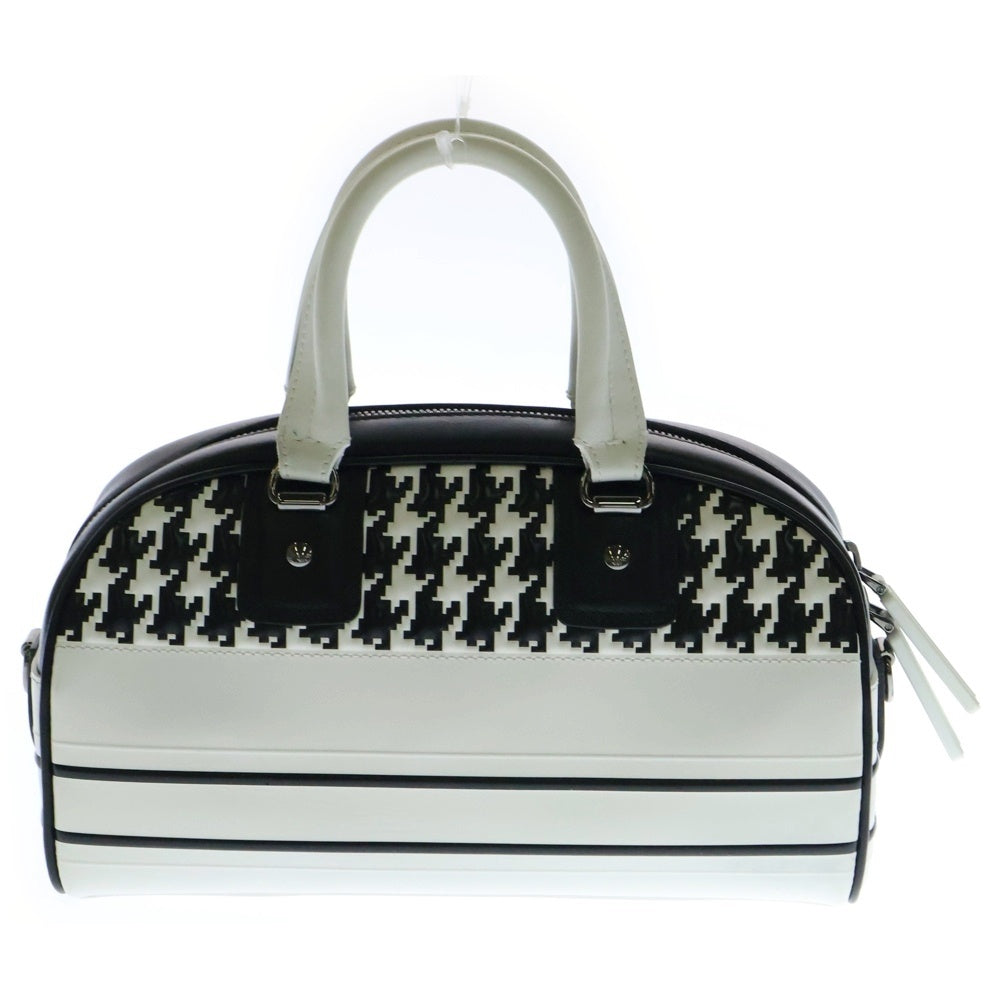 Christian Dior(クリスチャンディオール) ヴァイブ スモール 2way ボウリング ショルダー バッグ ハンドバッグ ホワイト×ブラック 千鳥柄 ガンメタ金具 レザー