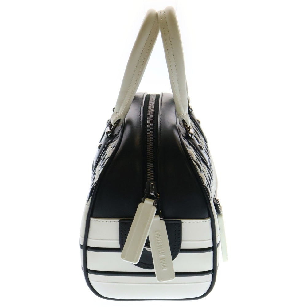 Christian Dior(クリスチャンディオール) ヴァイブ スモール 2way ボウリング ショルダー バッグ ハンドバッグ ホワイト×ブラック 千鳥柄 ガンメタ金具 レザー