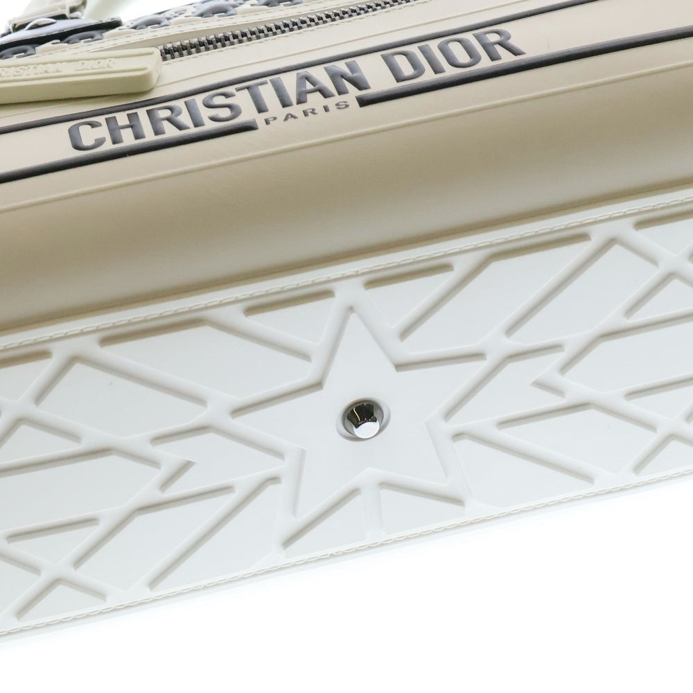 Christian Dior(クリスチャンディオール) ヴァイブ スモール 2way ボウリング ショルダー バッグ ハンドバッグ ホワイト×ブラック 千鳥柄 ガンメタ金具 レザー