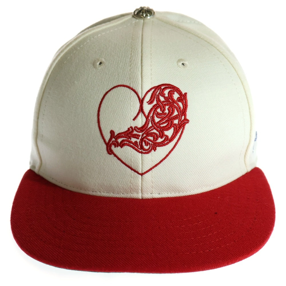 CHROME HEARTS(クロムハーツ) FITTED WOOL ACRYLIC SERGE VINY HEART ヴァインハートロゴ刺繍ベースボールキャップ 帽子 アイボリー×レッド