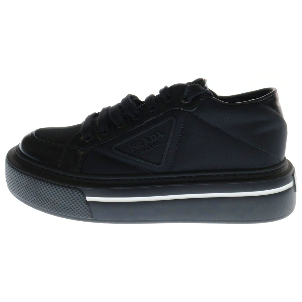PRADA(プラダ) マクロ Re-Nylon リナイロン レザー ラバートライアングルロゴ レースアップ ローカット シューズ スニーカー ブラック
