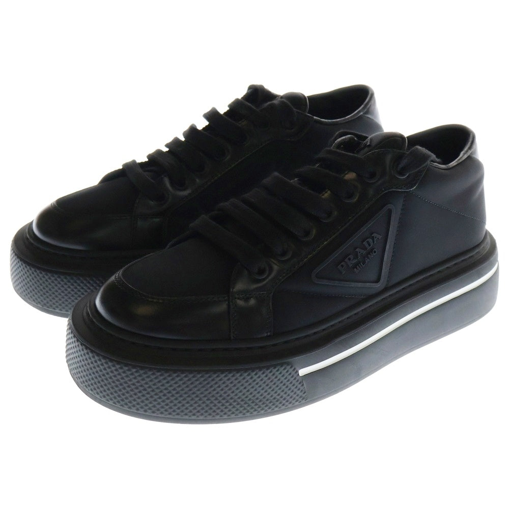 PRADA(プラダ) マクロ Re-Nylon リナイロン レザー ラバートライアングルロゴ レースアップ ローカット シューズ スニーカー ブラック