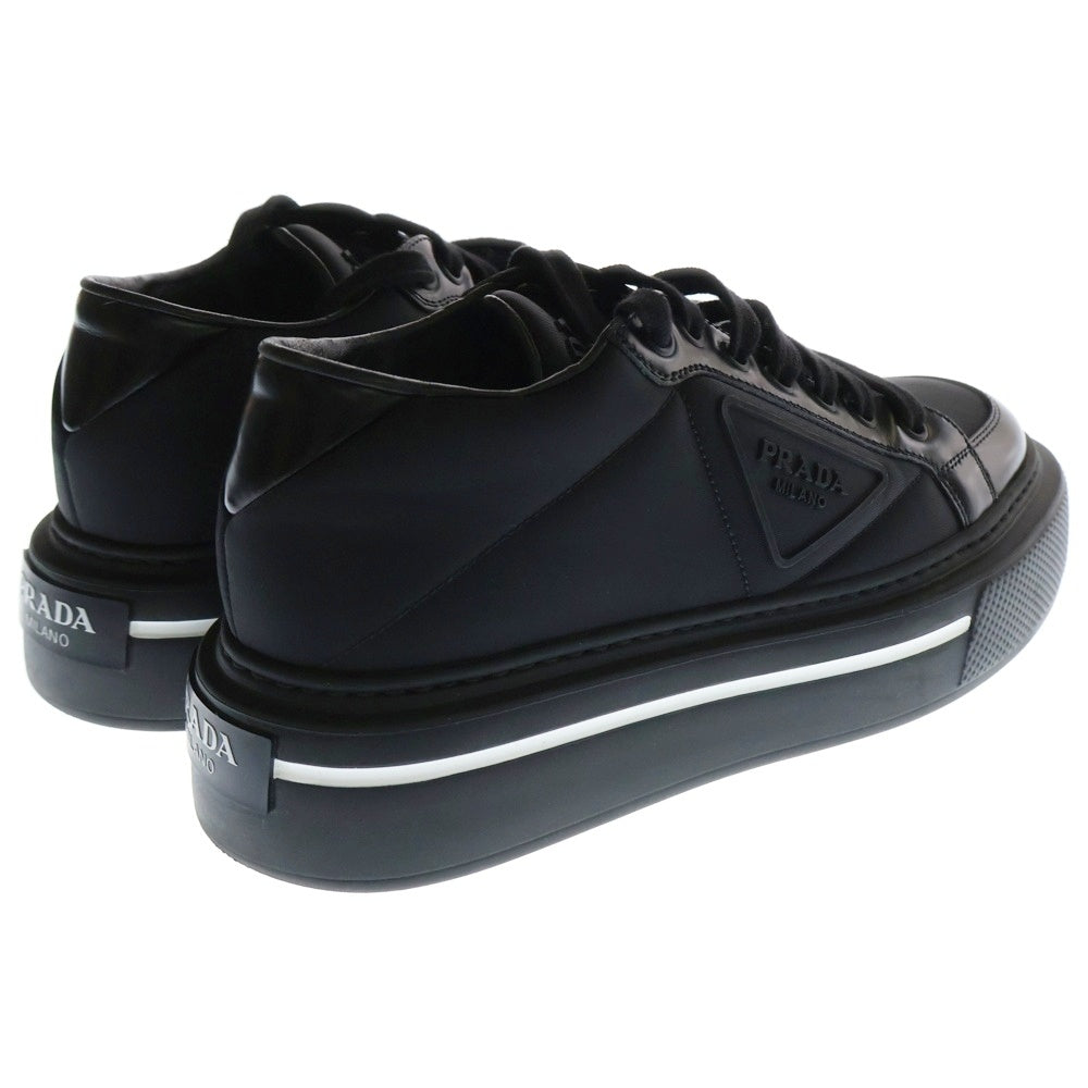 PRADA(プラダ) マクロ Re-Nylon リナイロン レザー ラバートライアングルロゴ レースアップ ローカット シューズ スニーカー ブラック