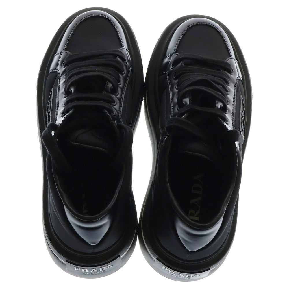 PRADA(プラダ) マクロ Re-Nylon リナイロン レザー ラバートライアングルロゴ レースアップ ローカット シューズ スニーカー ブラック
