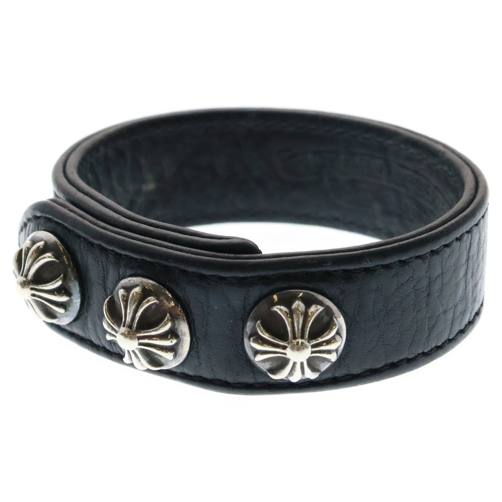 CHROME HEARTS(クロムハーツ) 3BTN 2SNP クロスボール 3ボタン2スナップ レザーブレスレット ブラック/シルバー BCA123