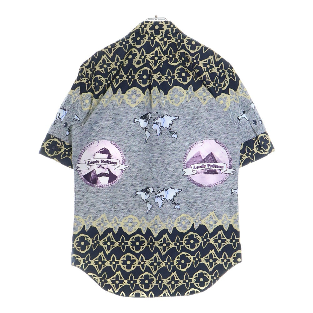 LOUIS VUITTON(ルイヴィトン) 21AW LVワックスショートスリーブ モノグラム 地図 総柄プリント 半袖シャツ ネイビー RM212 FS8 HLS72W