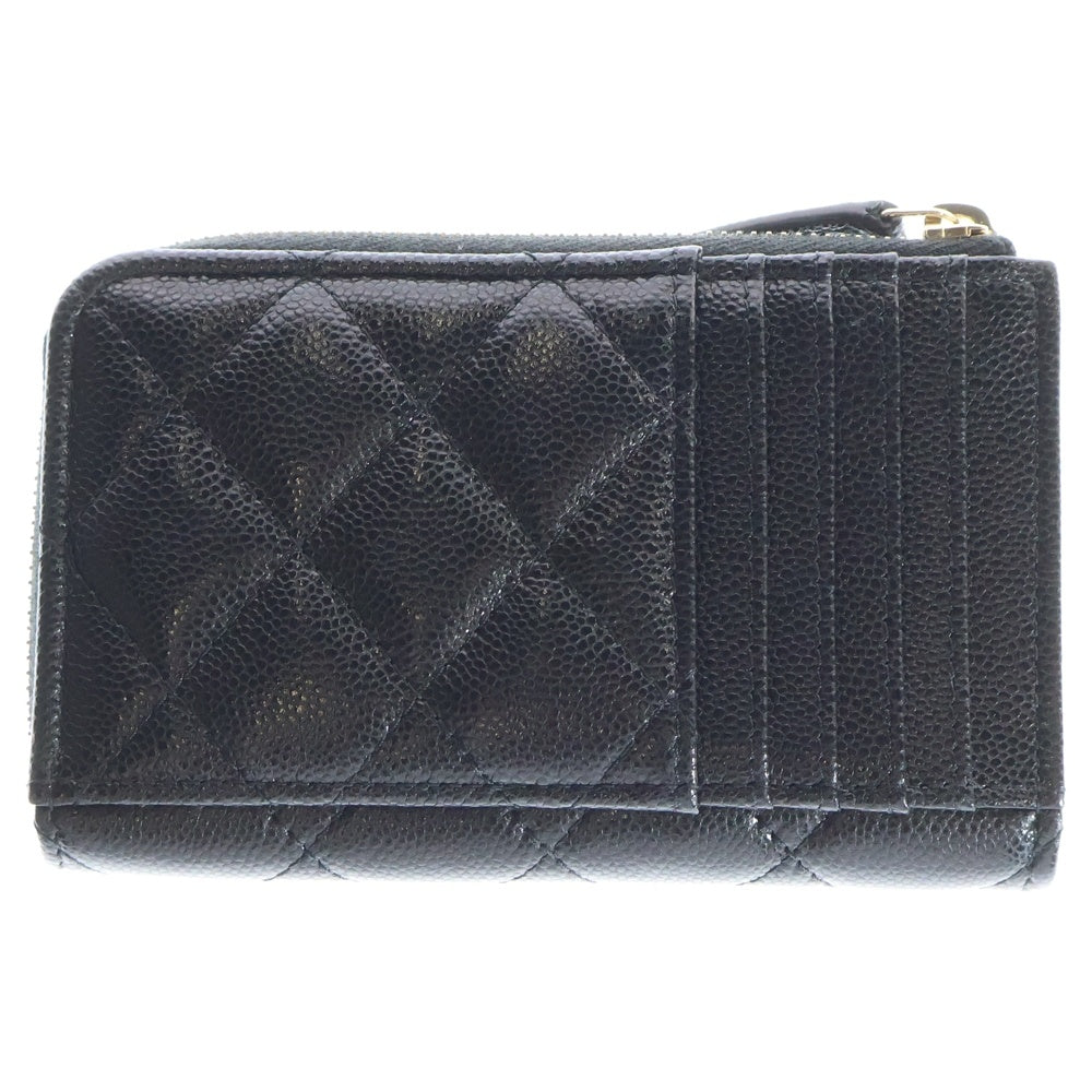 CHANEL(シャネル) マトラッセ フラグメントケース キャビアスキンレザーカードケース ゴールド金具 ブラック